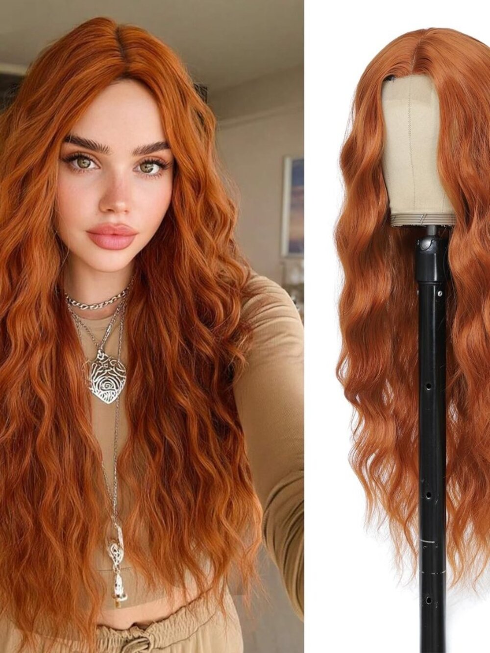 Copper Red Ginger Wig 26 Inch Long Wavy Wigs for Women
